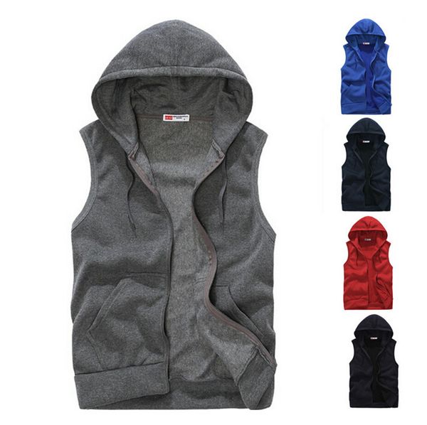 

wholesale-new 2016 high quality joker mens sleeveless hoodies fashion casual sports sweatshirt men free shipping 5 colors size s-xxl, Black