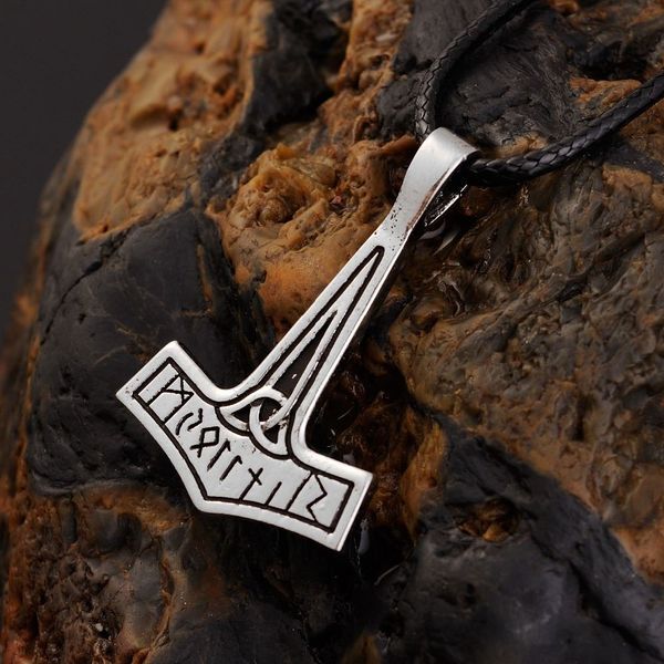 

new punk norse vikings pendant necklace thor elder futhark rune runic norse viking thor's hammer pewter pendant necklace, Silver