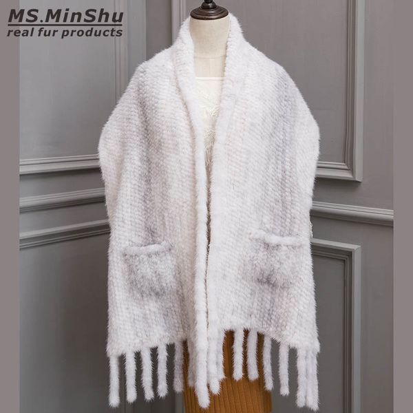 Lady's Wraps Natural Mink Peles Mão De Molha De Moda Poncho Luxo Luxo Shawl Shawl Mulhere Real Pele Scarf Mink