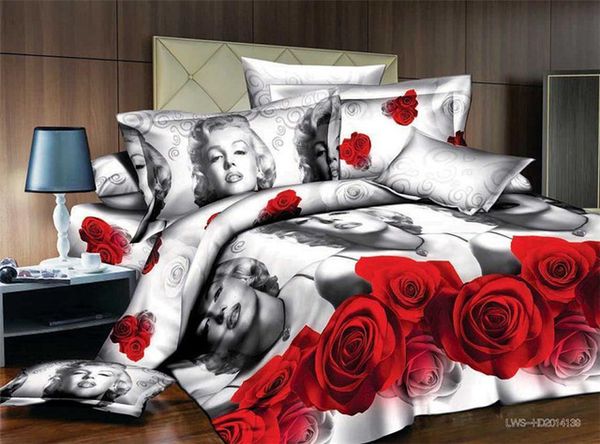 

wholesale- marilyn monroe bedding set  size 4 pcs 3d bedding sets roses fashion bedding set bed sheet duvet cover drap de lit