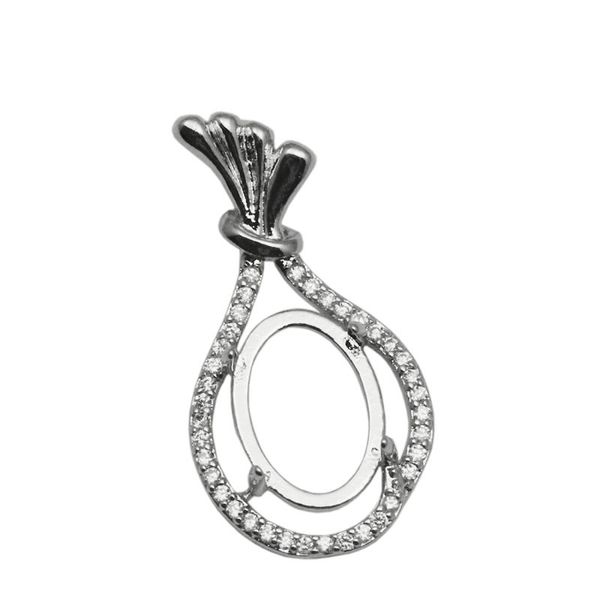 

beadsnice semi mount solid sterling silver fine jewelry necklace pendant setting cabochon cameo base 9x13mm oval id 34066, Slivery;crystal