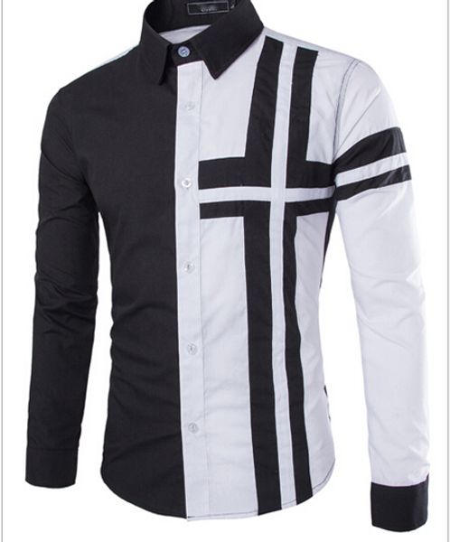 

2016 new summer long-sleeved dress shirt  phillips hit the color design mens casual long-sleeved shirt, White;black