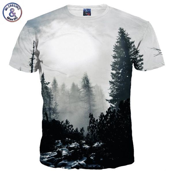 

wholesale-mr.1991inc new arrivals men/women 3d t-shirt print winter forest trees quick dry summer tees brand tshirts, White;black