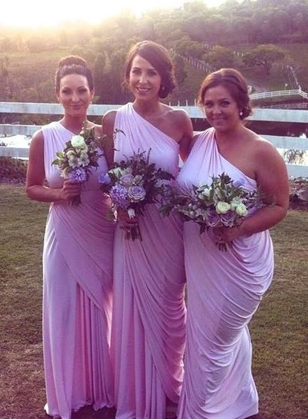 

arabic one shoulder plus size country bridesmaid dresses lilac long chiffon maid of honor gowns wedding guest dress, White;pink
