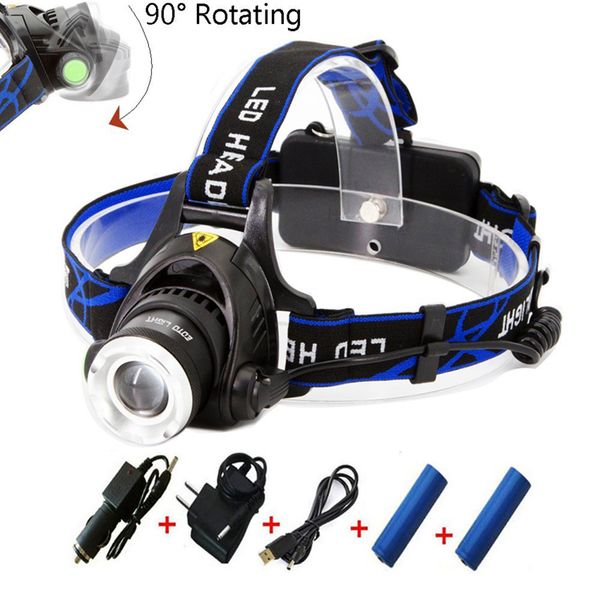 

2017 new waterproof led headlight cree t6 headlamp with 18650 battery 2 charger head lamp led fla hlight head torch camping fi hing