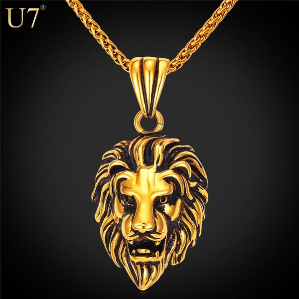 

unique New Men Jewelry Cool Black Lion Pendant New 18K Real Gold Plated Exquisite Pendant Women Gift Stainless Steel Necklace P807