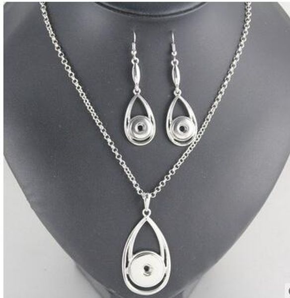 

alloy new arrival water drop 18mm noosa button snap button necklace earrings set jelwery sets 18mm noosa chunks snap button jewelry drop, Silver