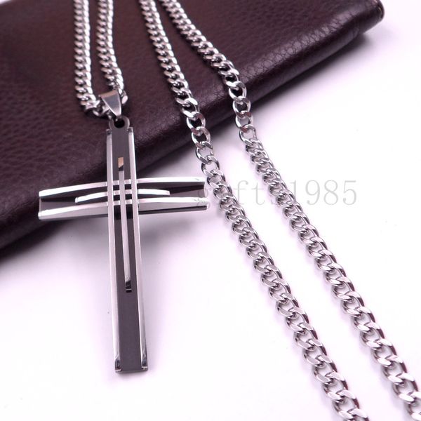 

cool men's fashion stainless steel silver&black cross pendant curb chain 18"-40"