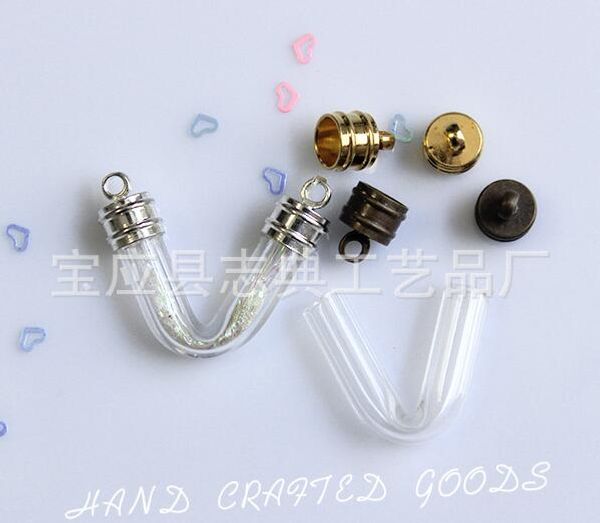 

diy hand created goods 6*20mm v shape glass tube dandelion crystal glass accessories pendant jewelry necklace diy sweater chain glass cover, Blue;slivery