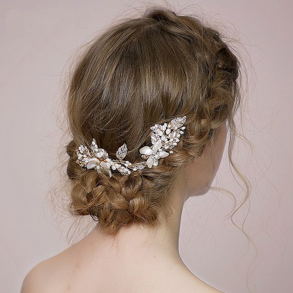 

beijia Generous Freshwater Pearls Bridal Shell Flower Hair Comb Clip Handamde Jewelry Gold Wedding Headpiece Accessories