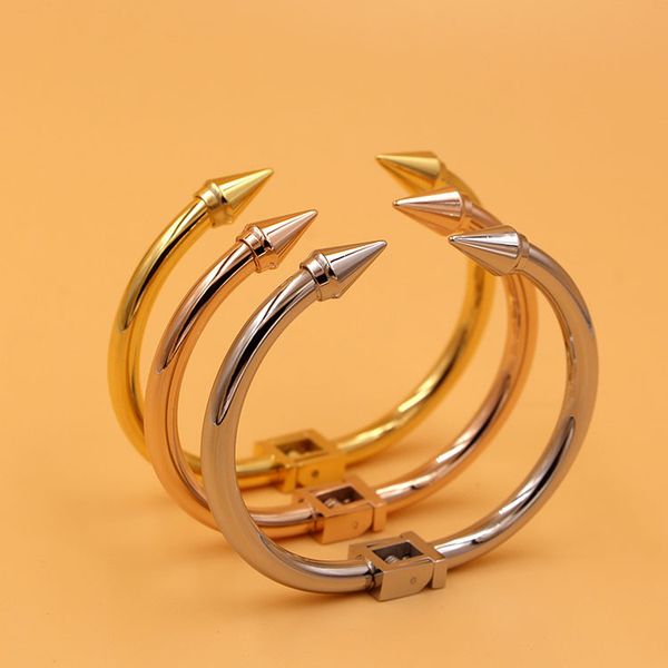 

fashion brand women conical arrows bracelet women's 18k rose gold bangle cone nail cuff bracelets & bangle, Black