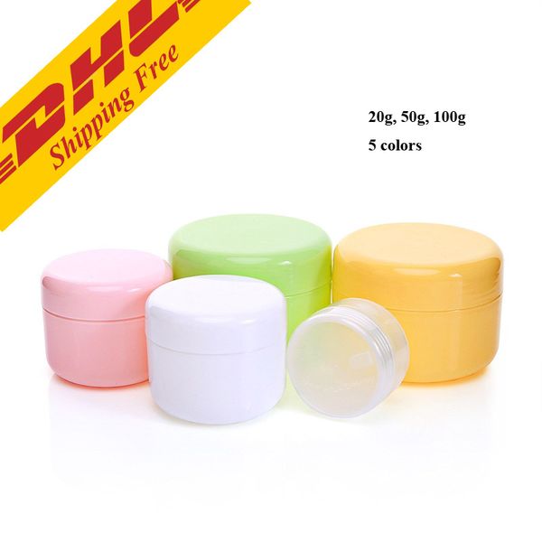 

DHL FREE 20g 50g 100g 250g transparent large round bottle Cosmetic Empty Jar Pot Eyeshadow Lip Balm Face Cream Sample Container 5 colors