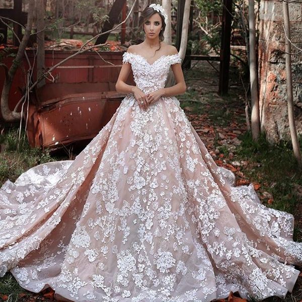 

amazing off shoulder chapel train wedding dresses 2017 spring summer white lace applique pink organza bridal gowns custom made luxury gowns