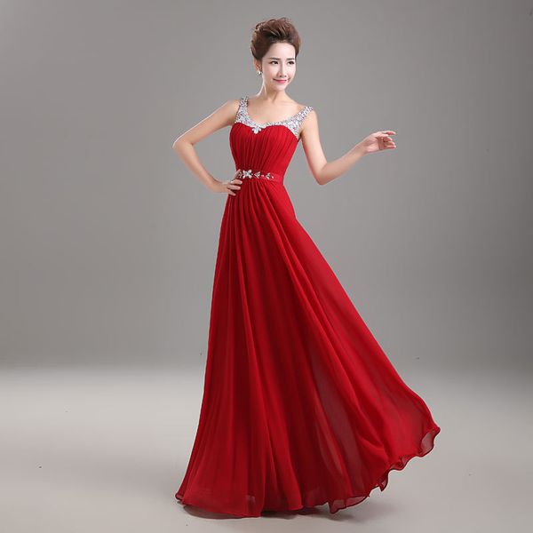 

beaded crystal v neck long chiffon evening dress 2017 burgundy red black long bridesmaid dress elegant, Black;red
