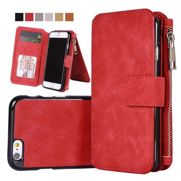 

For iphone XS MAX X 7 8 Multi-functional Magnet Detachable Removable Vintage Magnetic Zipper Cover Leather Wallet Case For Galaxy S9 S8 S7
