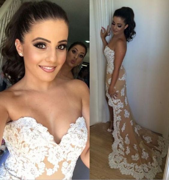 

gorgeous hi low bridesmaid dress short front long back sweetheart neckline sleeveless vintage lace appliques champagne party gown, White;pink