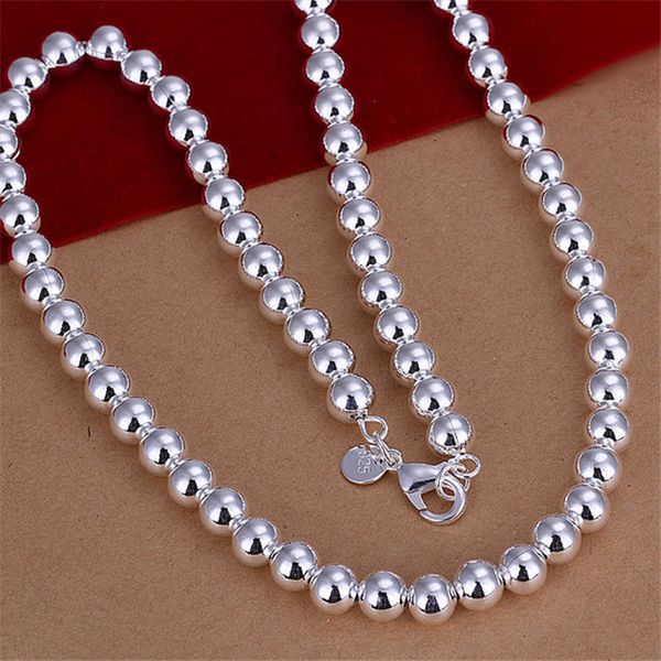 

heavy 75g 8mm beads necklace male models solid plated sterling silver necklace stsn111a,fashion 925 silver chains necklace factory sale