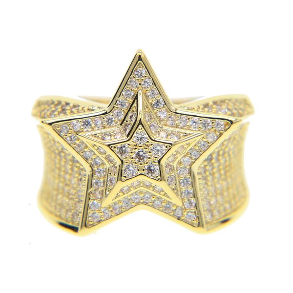 

2017 silver gold color mens jewelry wedding engagement hip hop bling size 9-11 micro pave cz star mens gold ring