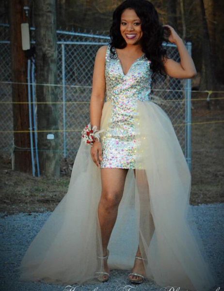 

High V Neck Sexy Sleeveless Prom Gown Heavy Crystal Luxury High Low Prom Dress 2019 Newest Sexy Evening Dress Custom Made