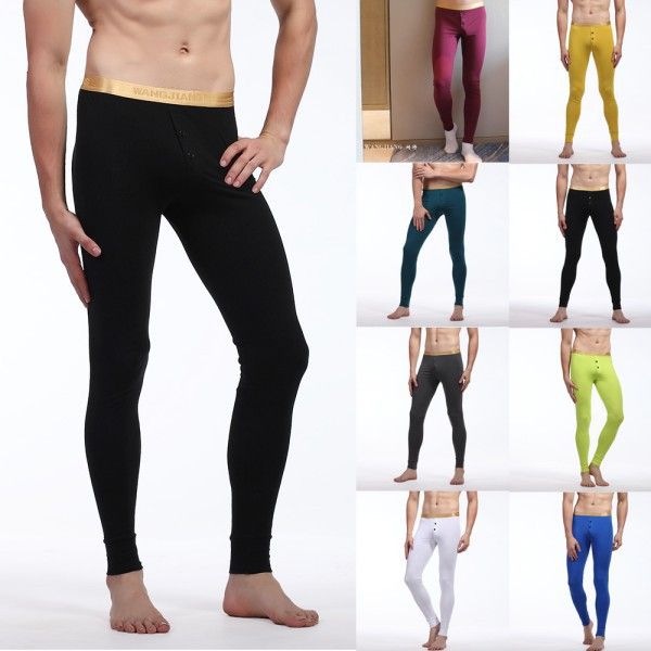 

wholesale-men warm long johns thermal pants gold edge cotton buttons underwear s-xl, Black;brown