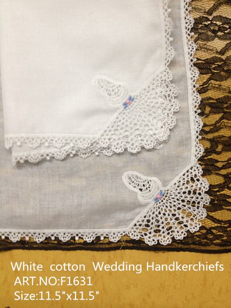 

hometextiles ladies handkerchief white 100%cotton wedding handkerchief 12pcs/lot 11.5x11.5"elegant embroidered crochet lace edges for b