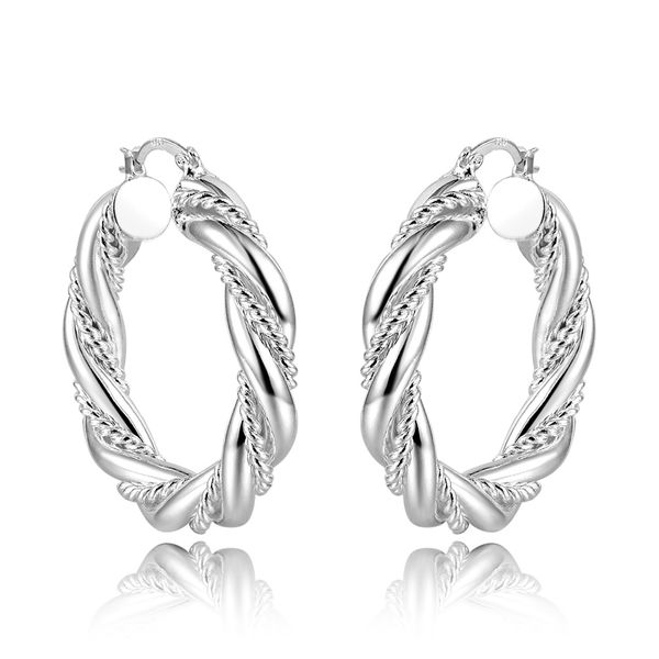 

factory sale large size round twisted hollow design earrings in 925 sterling silver, Black