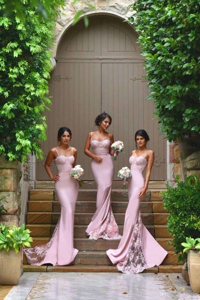 

2016 new mermaid long junior bridesmaid dresses spaghetti straps lace applique party gowns african maid of honor dress plus size custom, Blue;red