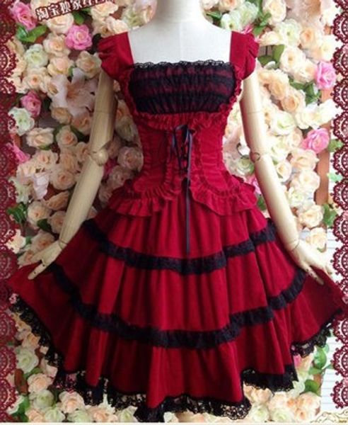 

llt047) lolita dresses sleeveless sweet lolita short dress ball gown fancy prom dress halloween party masquerade costume, Black;red
