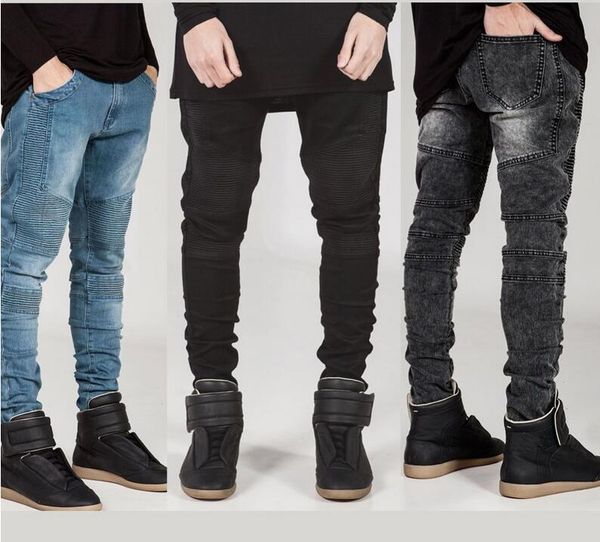 

and new men's straight slim fit biker jeans pant denim trousers ing, Blue