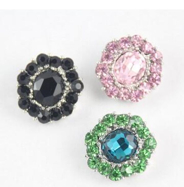 

20pc diy handmade 20mm noosa chunks snap jewelry rosette shaped flower rhinestone blue green black snap button charm fit necklace bracelet