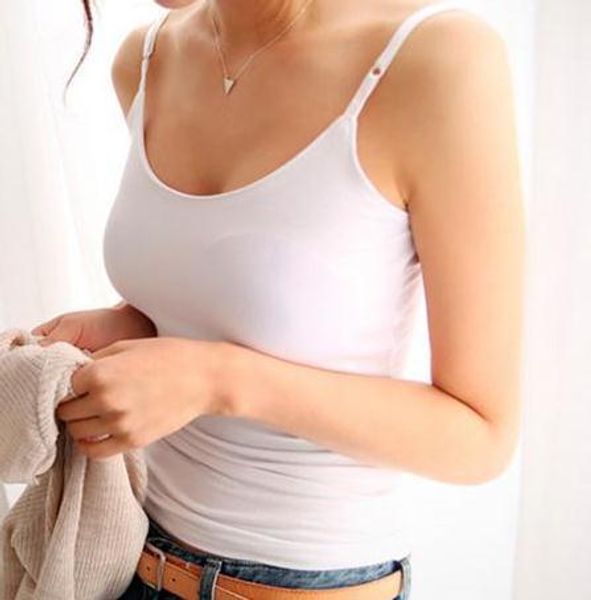 

spaghetti strap camisole adjustable strap tank basic plain tunic layer pad camis solid fashion wome juniors summer clothing, White