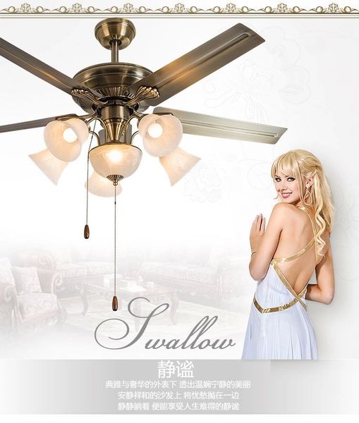 

european-style retro chandelier fan light dining room living room fan chandelier light fan with 6 glass lampshape 52inch