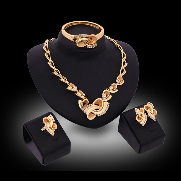 

necklace ring earring bangle 4-piece jewelry set 2016 new design fashion women rhinestone 18k gold plated flowers wedding jewelry sets js120, Slivery;golden