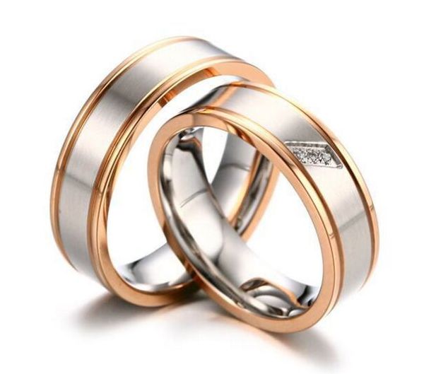 

wedding ring 6mm 316l stainless steel couple ring/rose gold-color edge rings band for women men cz stones alliance couple anniversary ring, Silver