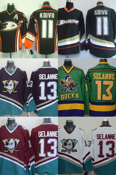 

factory outlet men's 2017 new arrivails-anaheim ducks #11 koivu #13 selanne black green orange red white ice hockey jerseys ing, Black;red