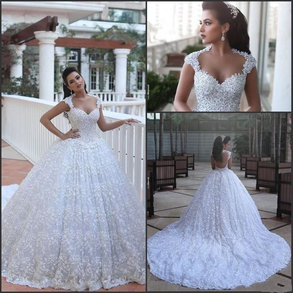 Novo design vestido de baile vestidos rendas querida apliques espartilho volta tribunal trem casamento vestidos de noiva feitos sob encomenda