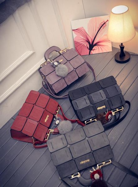 

the new fashion 2017 women bag check, plaid & tartan handbags suture boston bag inclined shoulder leather appliques handbags