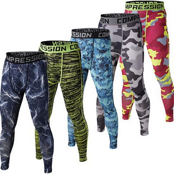 All'ingrosso-2016 Pantaloni da compressione da uomo Calzamaglia da corsa sportiva Pantaloni da palestra da basket Bodybuilding Pantaloni da jogging da uomo Leggings skinny verde militare