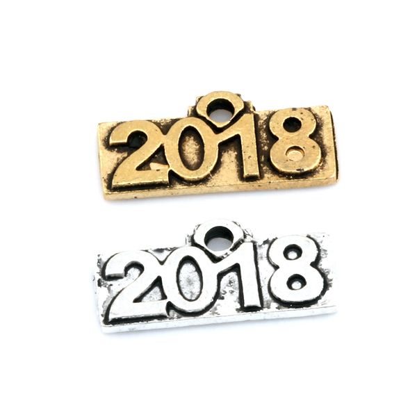 

200pcs antique silver & antique gold alloy single-sided " 2018 "charm pendant 20x9 mm diy jewelry, Bronze;silver