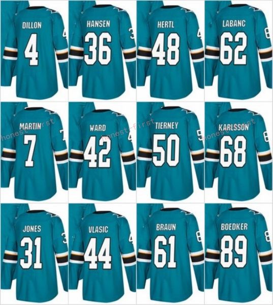 

2018 36 Jannik Hansen 4 Brenden Dillon Jerseys 62 Kevin Labanc 89 Mikkel Boedker 68 Melker Karlsson 50 Chris Tierney Teal Green