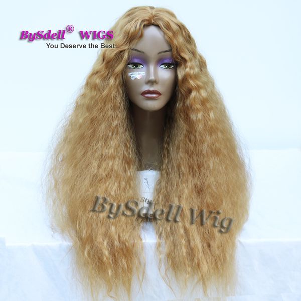 New Arrival Celebrity Afro Kinky Curly Hairstyle Wig Synthetic White Woman Natural Dark Blonde Color Hair Middle Part Hairline Wigs Canada 2019 From