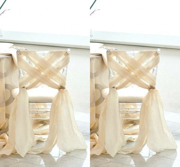 Simple Beach Wedding 2016 New Chiffon Chair Sash Elegante Custom Made Factory Vendita Fodere per sedie per matrimoni romantici economici Criss Cross