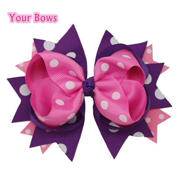 

wholesale- 1pc 5.5inches big stacked boutique hair bows baby hair clips purple pink polka dot toddler bows for girl kids hair accessories, Slivery;white