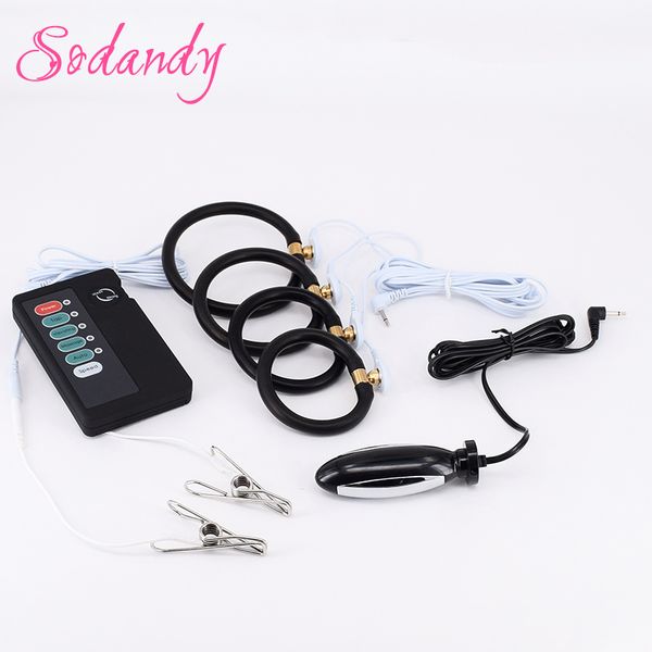 Estim Anal Plug Male Electro Chastity Devices 4 Silicone Penis Rings Sex  Electrical Stimulation Electric Shock Kit Nipple Clamps Best Toys For Men  ...