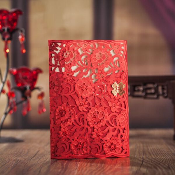 

wholesale- red laser cut wedding invitation card gold foil 3d butterfly decoration inivitation cards, personalize & customize free