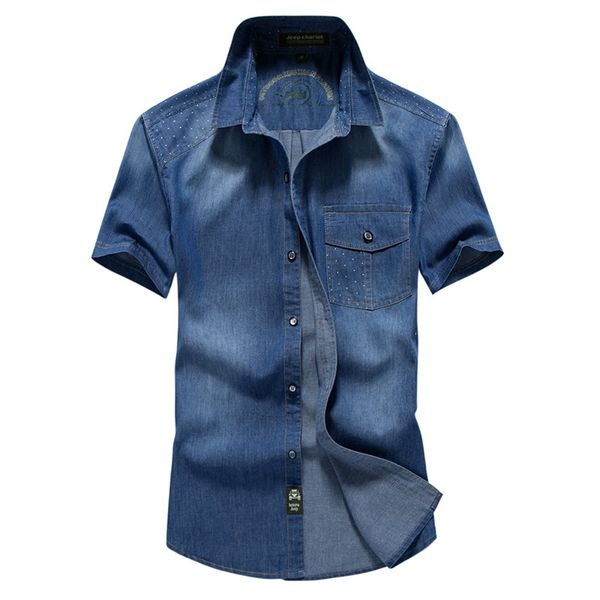 Wholesale-2016 mais novo verão homens moda jeans camiseta homem manga curta marinho azul mais tamanho xxxl 4xl jeans camisa