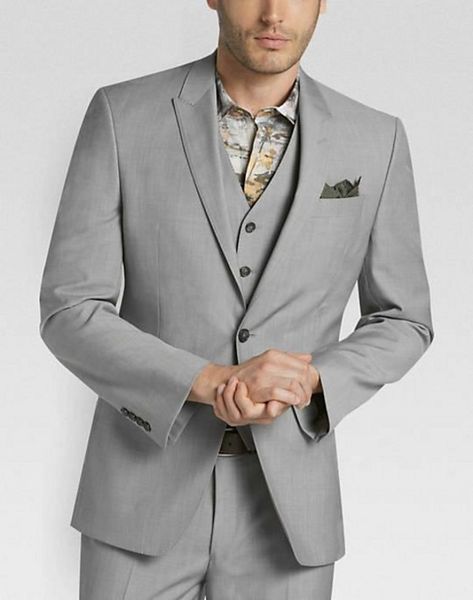 Новое поступление 2017 человек западный стиль костюмы светло-серый пикированный отворот одной кнопки три части мужские свадебные костюмы бизнес смокинг
