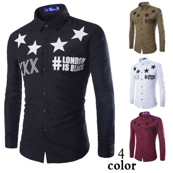 

2016 european style fall and winter fashion dress shirts korean slim fit hit color printing stitching long-sleeved shirt men shirt, White;black
