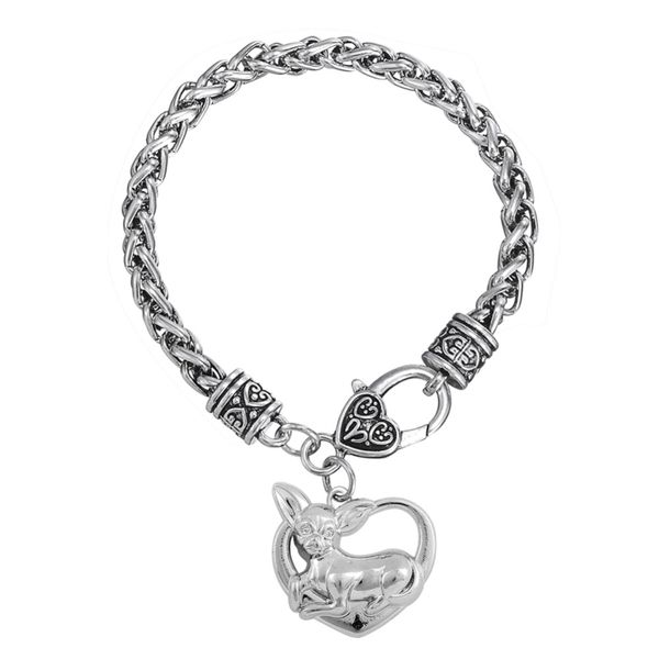 

chihuahua heart dog pet charm lobster claw bracelet wheat chain animal lovers jewelry, Golden;silver