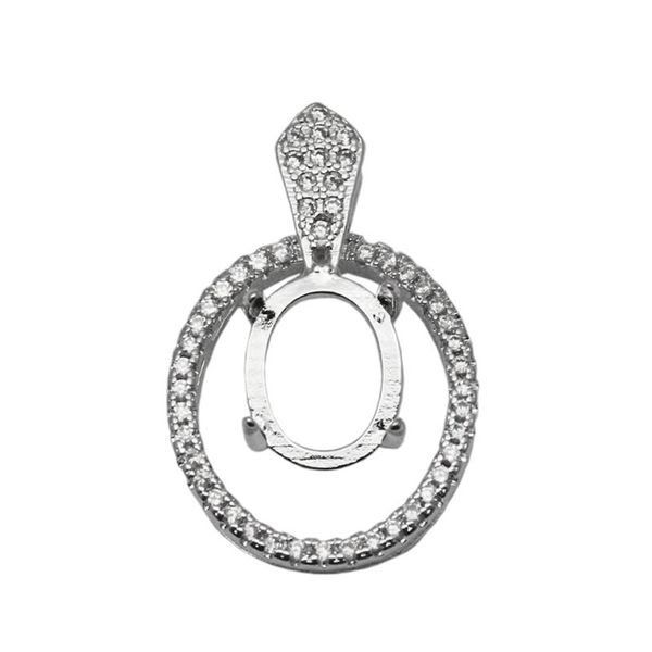 

beadsnice jewelry setting 925 sterling silver fine pendant semi mount oval 7x9mm women pendant handmade accessories id 34058, Slivery;crystal